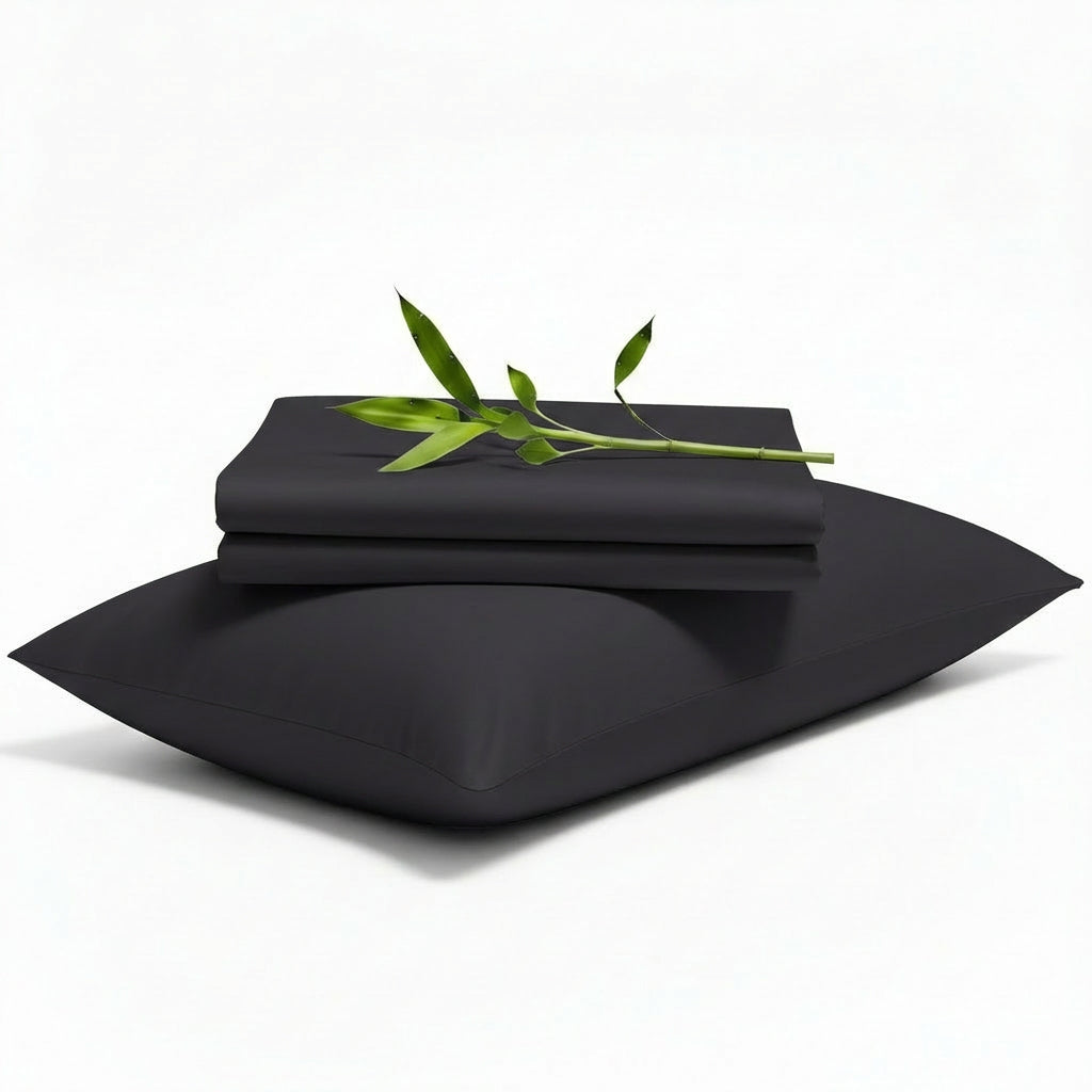 Decolure Charcoal bamboo sheet set 3-piece set including fitted sheet, flat sheet, and pillowcase, neatly folded