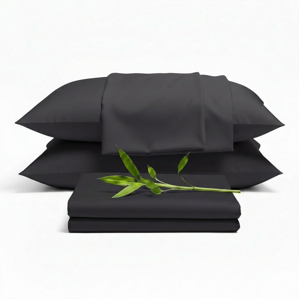 Decolure Charcoal bamboo sheet set 6-piece set including fitted sheet, flat sheet, and four pillowcases, complete bedding ...