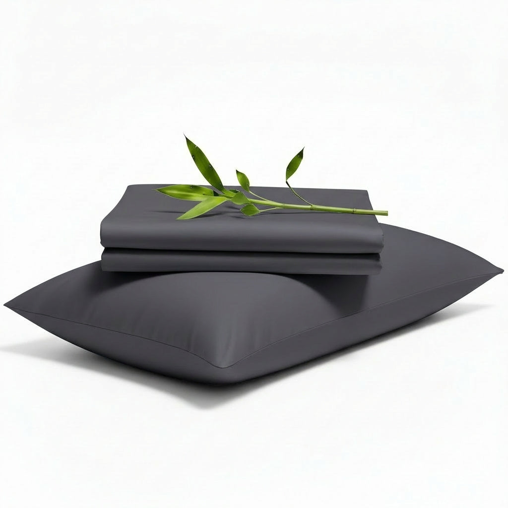 Decolure Grey bamboo sheet set 3-piece set including fitted sheet, flat sheet, and pillowcase, neatly folded