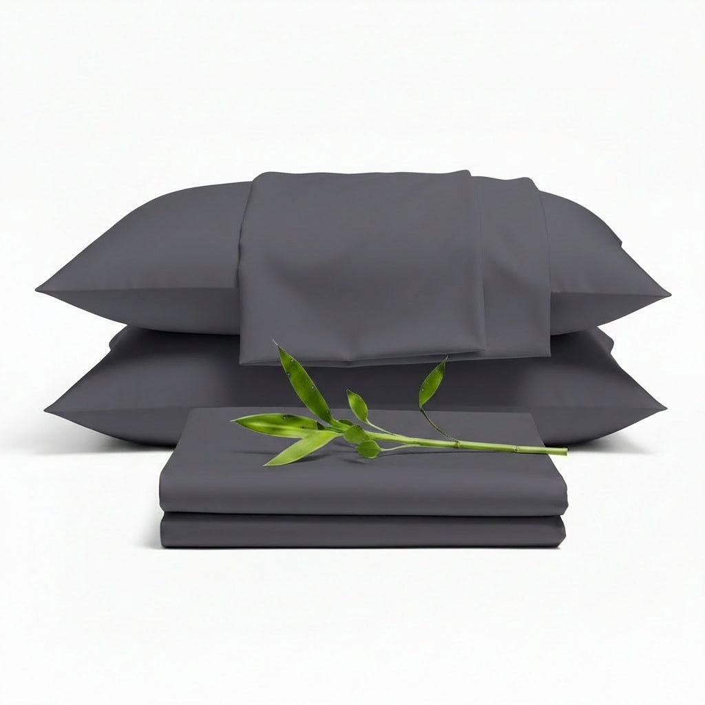 Decolure Grey bamboo sheet set 6-piece set including fitted sheet, flat sheet, and four pillowcases, complete bedding package