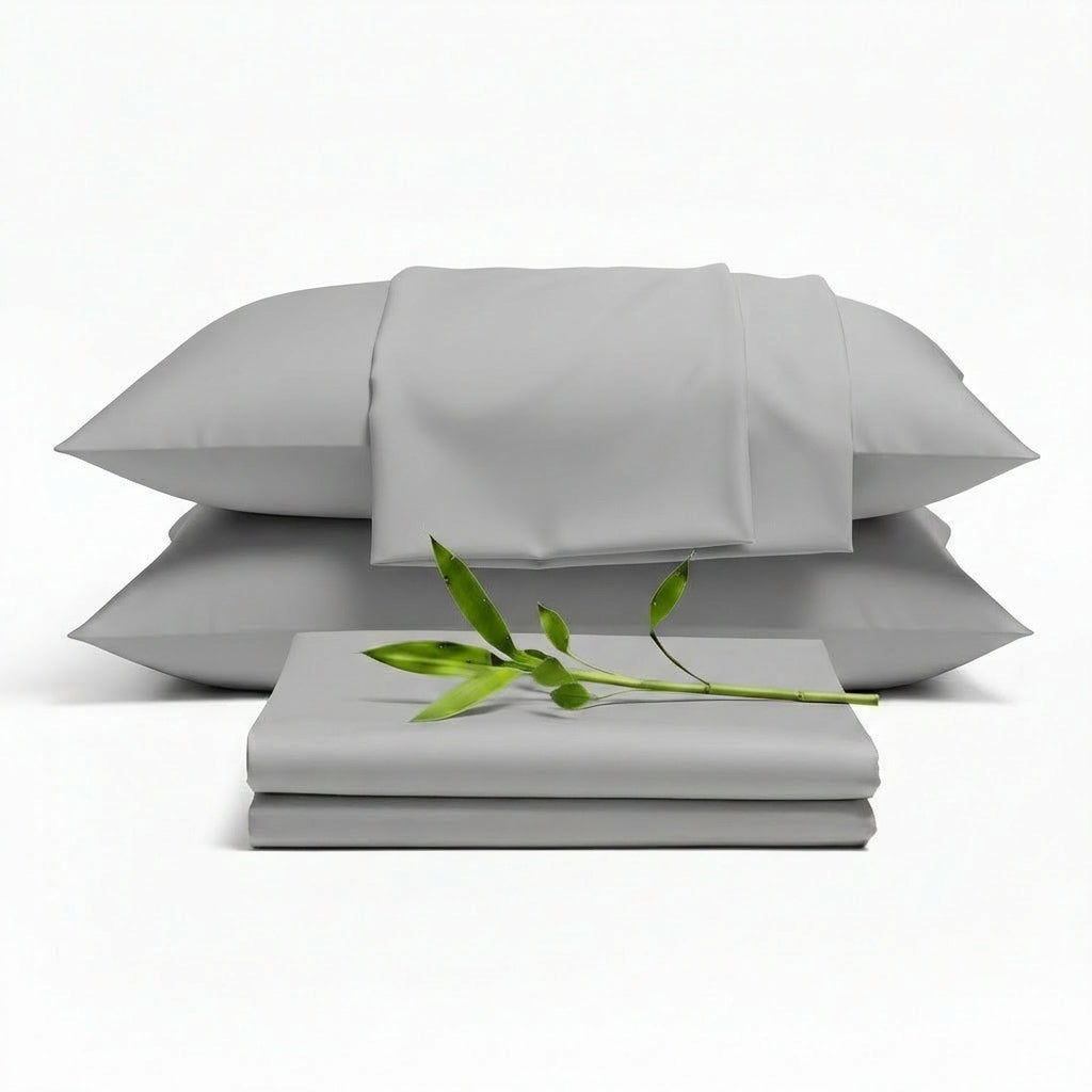 Decolure Light Grey bamboo sheet set 6-piece set including fitted sheet, flat sheet, and four pillowcases, complete beddin...