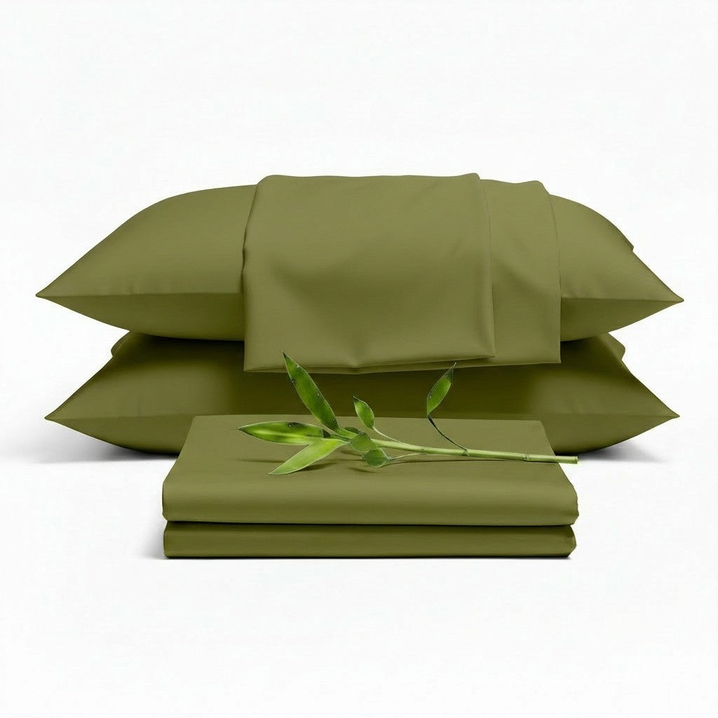 Decolure Light Olive bamboo sheet set 6-piece set including fitted sheet, flat sheet, and four pillowcases, complete beddi...
