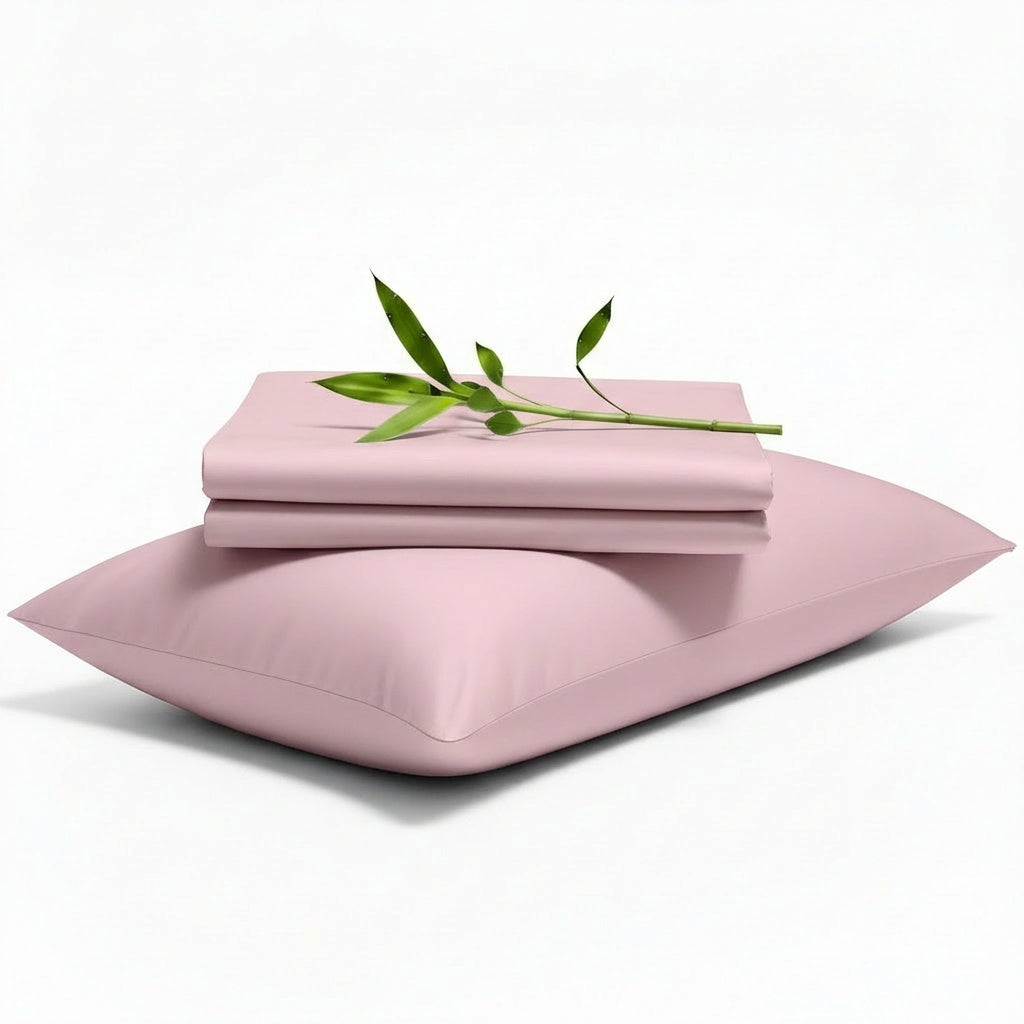 Decolure Light Pink bamboo sheet set 3-piece set including fitted sheet, flat sheet, and pillowcase, neatly folded