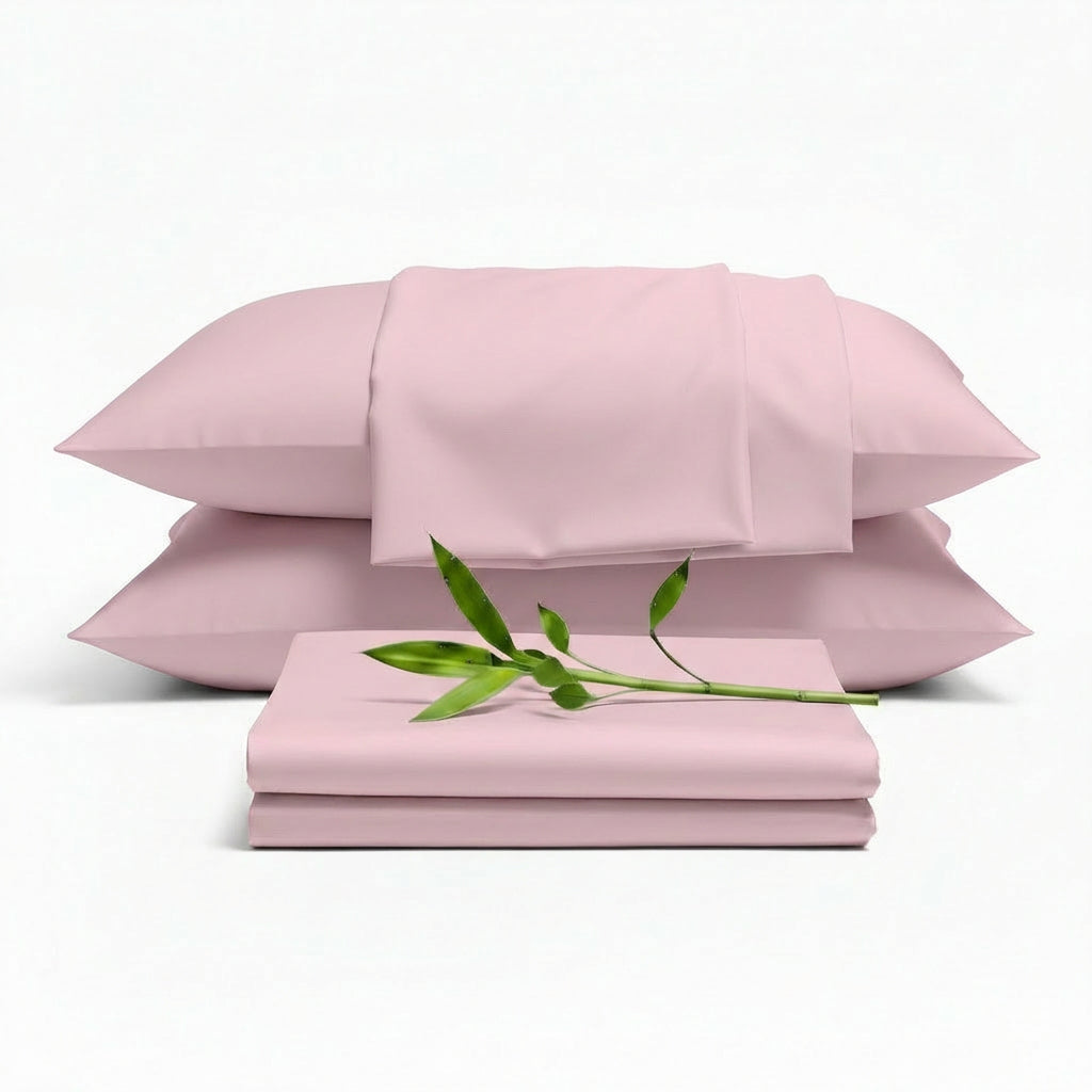Decolure Light Pink bamboo sheet set 6-piece set including fitted sheet, flat sheet, and four pillowcases, complete beddin...