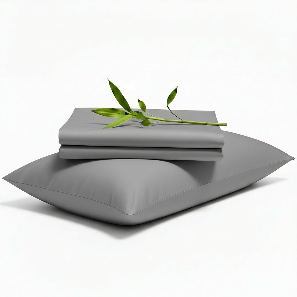 Decolure Grey bamboo sheet set 3-piece set including fitted sheet, flat sheet, and pillowcase, neatly folded