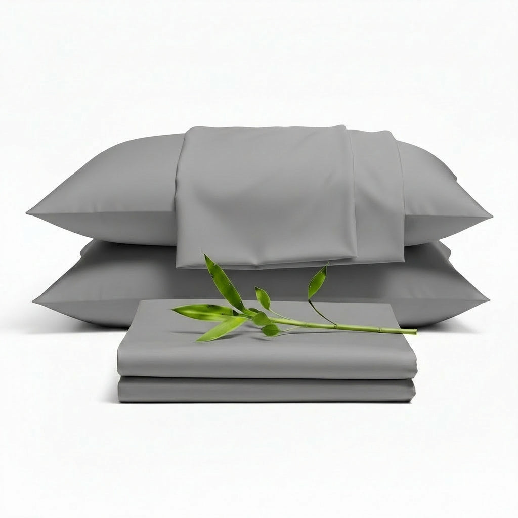 Decolure Grey bamboo sheet set 6-piece set including fitted sheet, flat sheet, and four pillowcases, complete bedding package