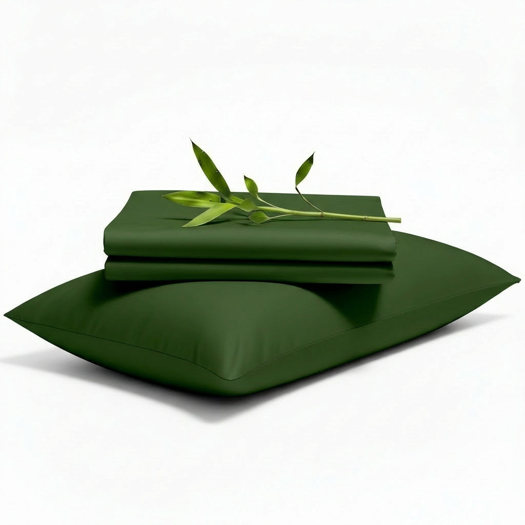 Decolure Olive bamboo sheet set 3-piece set including fitted sheet, flat sheet, and pillowcase, neatly folded