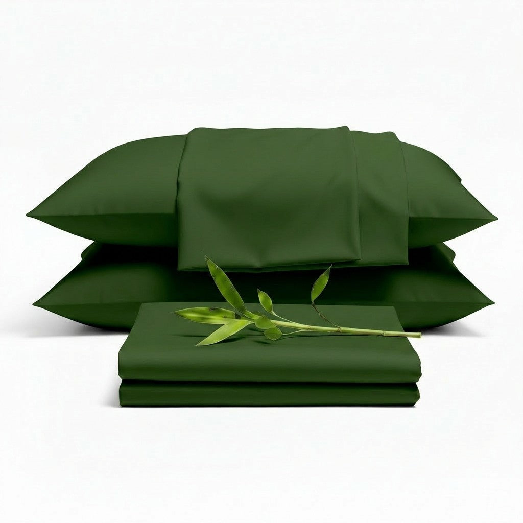 Decolure Olive bamboo sheet set 6-piece set including fitted sheet, flat sheet, and four pillowcases, complete bedding pac...