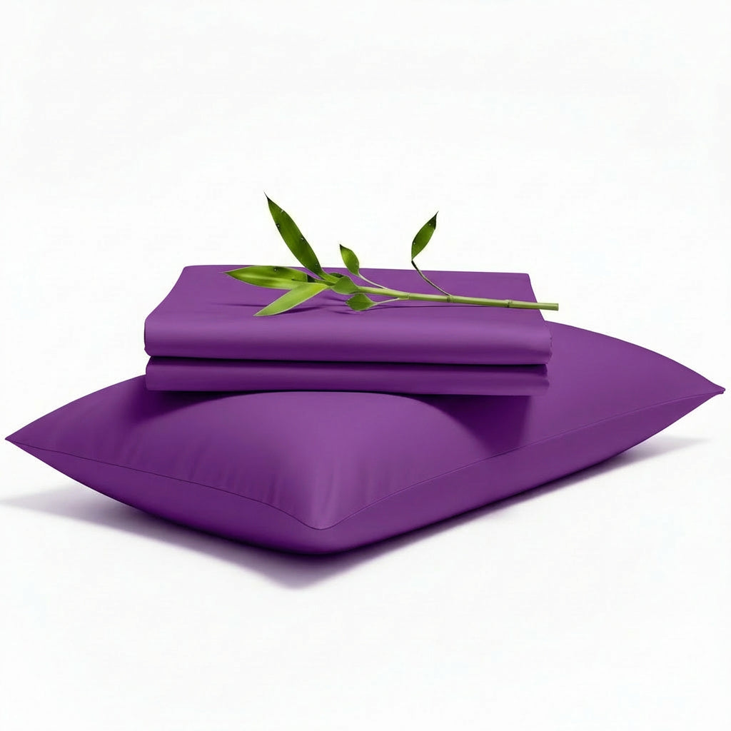 Decolure Purple bamboo sheet set 3-piece set including fitted sheet, flat sheet, and pillowcase, neatly folded