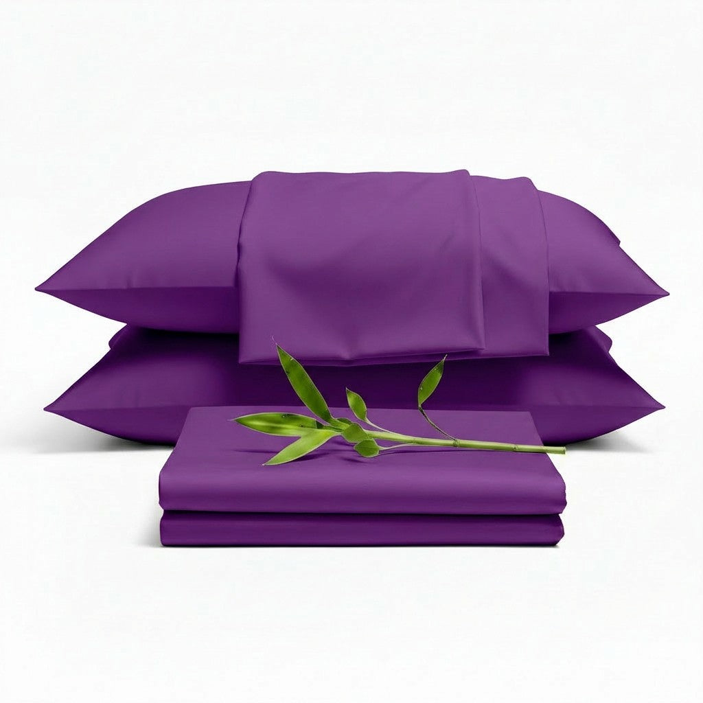 Decolure Purple bamboo sheet set 6-piece set including fitted sheet, flat sheet, and four pillowcases, complete bedding pa...