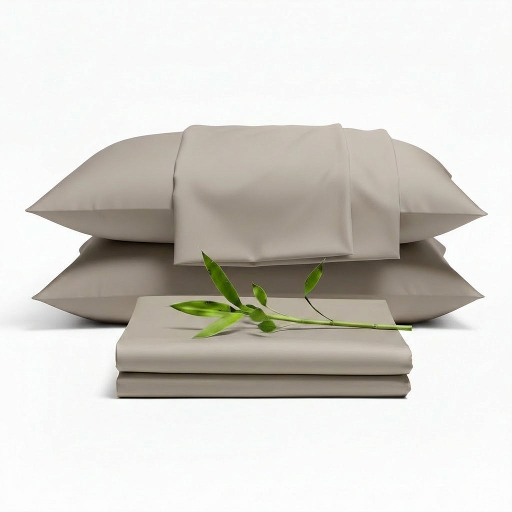 Decolure Taupe bamboo sheet set 6-piece set including fitted sheet, flat sheet, and four pillowcases, complete bedding pac...