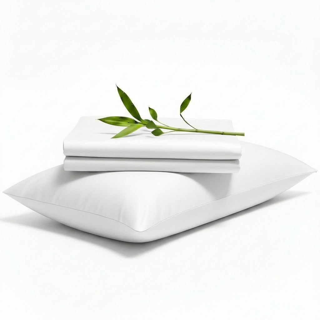Decolure White bamboo sheet set 3-piece set including fitted sheet, flat sheet, and pillowcase, neatly folded