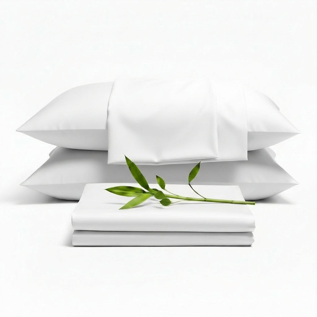 Decolure White bamboo sheet set 6-piece set including fitted sheet, flat sheet, and four pillowcases, complete bedding pac...