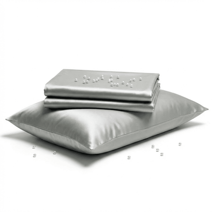 Silver satin sheet set on a white background