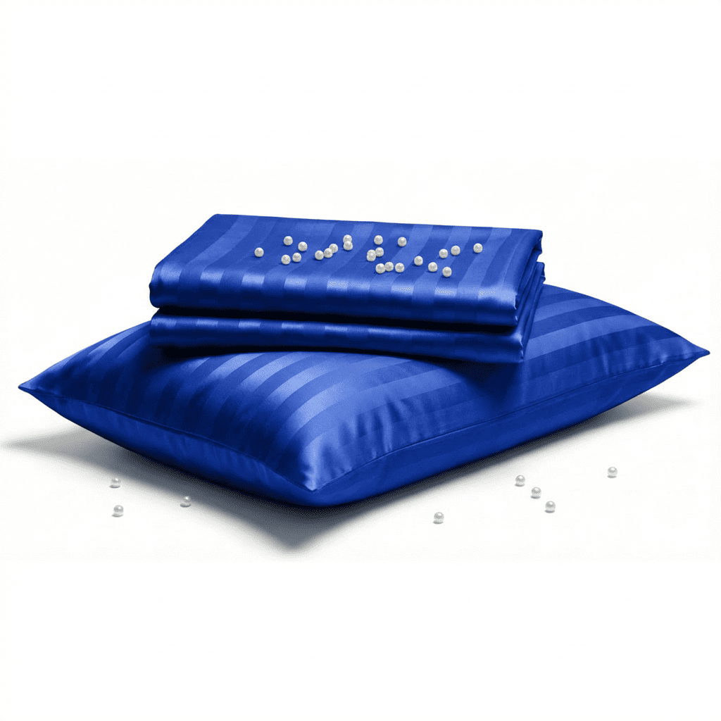 Blue inflatable mattress with air holes on a white background