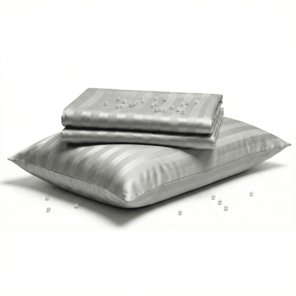 Silver satin sheet set on a white background