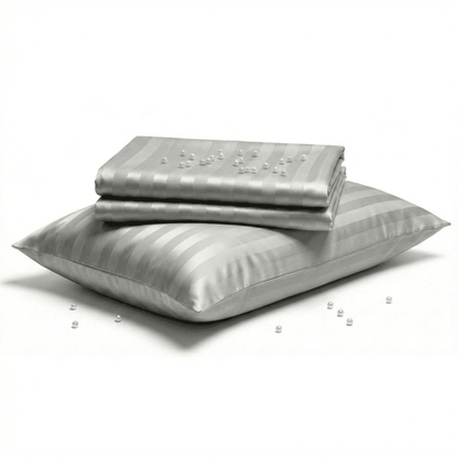Silver satin sheet set on a white background
