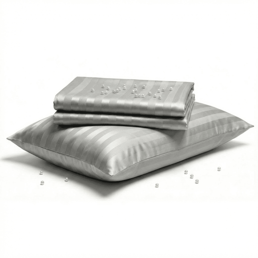 Silver satin sheet set on a white background