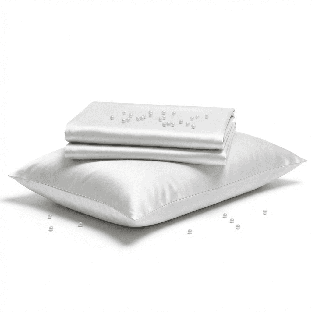 White pillow and pillowcase set on a white background