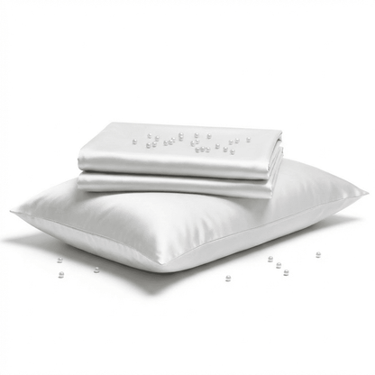 White pillow and pillowcase set on a white background