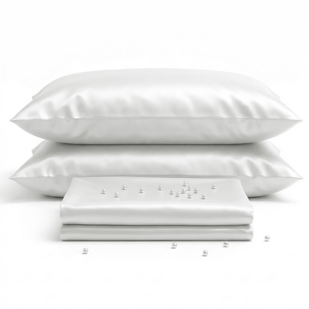 White pillows and a white sheet on a white background