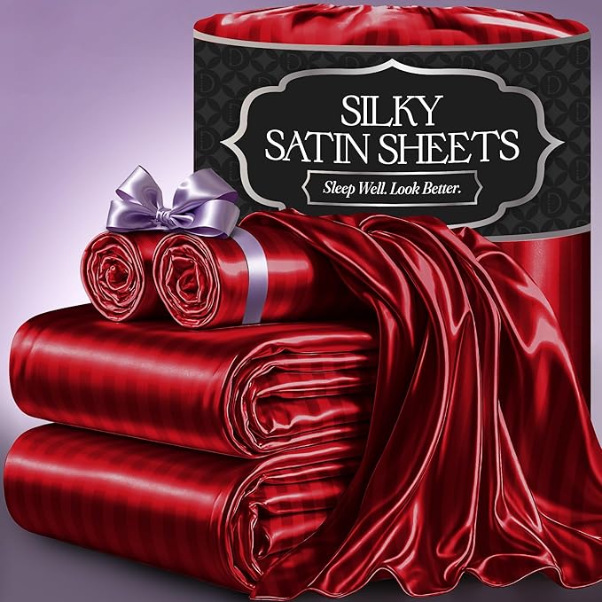 Satin Sheet Set - Striped Red