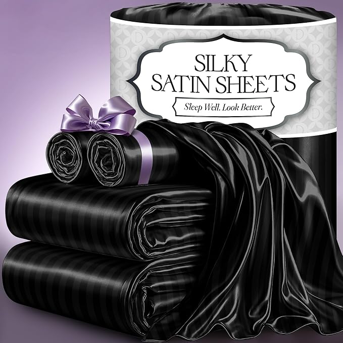 Satin Sheet Set - Striped Black