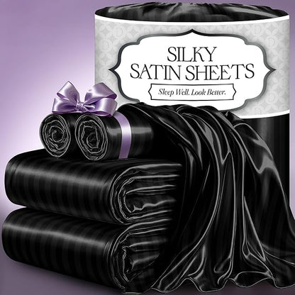 Satin Sheet Set - Striped Black
