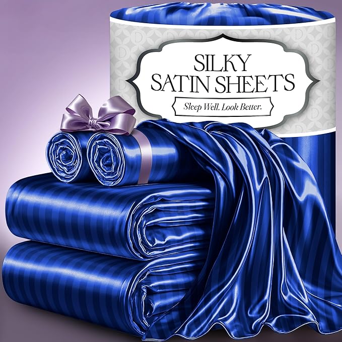 Satin Sheet Set - Striped Blue