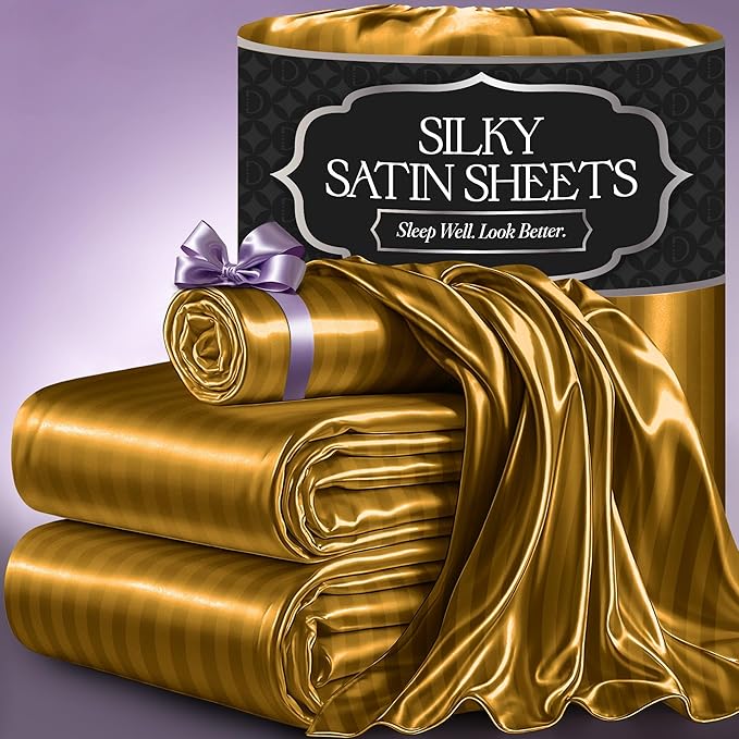 Satin Sheet Set - Striped Gold