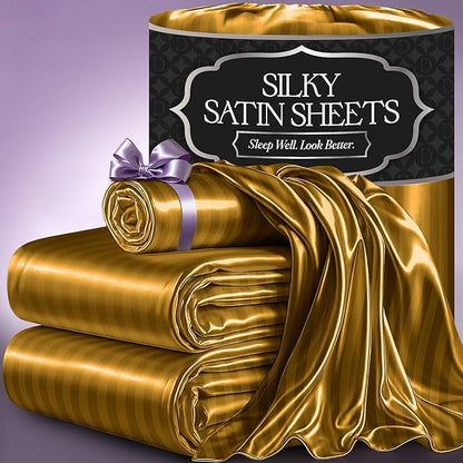 Satin Sheet Set - Striped Gold