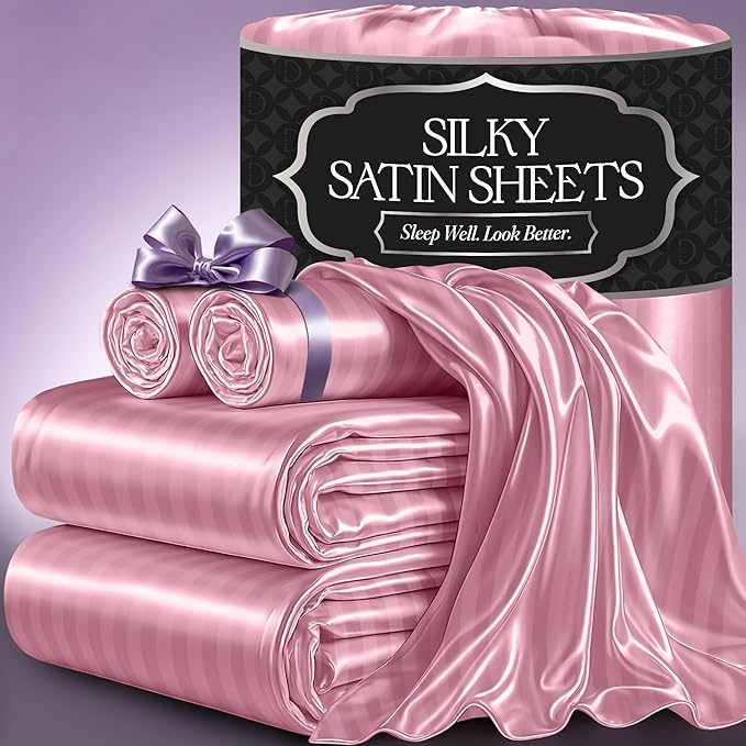 Satin Sheet Set - Striped Pink