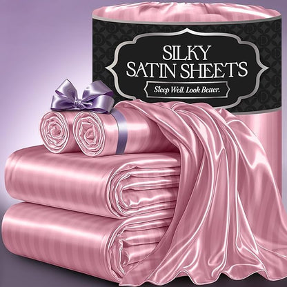 Satin Sheet Set - Striped Pink