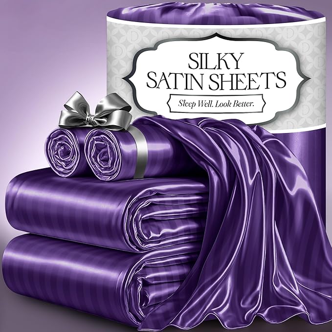 Satin Sheet Set - Striped Purple