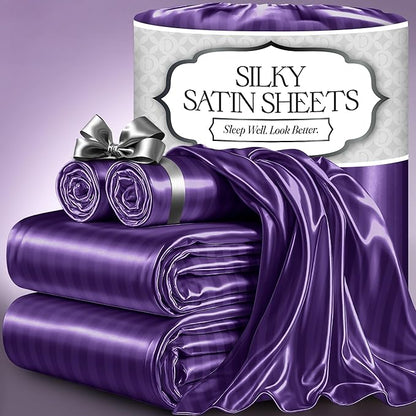 Satin Sheet Set - Striped Purple