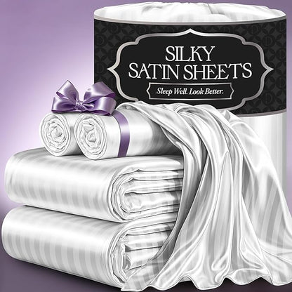 Satin Sheet Set - Striped White